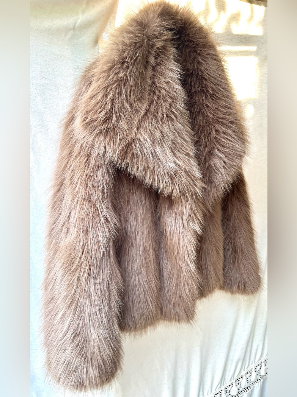 Short Faux Fur Coat Lapel Collar Long Sleeves Chic Viral Brown Teddy Coat Small - Picture 10 of 16